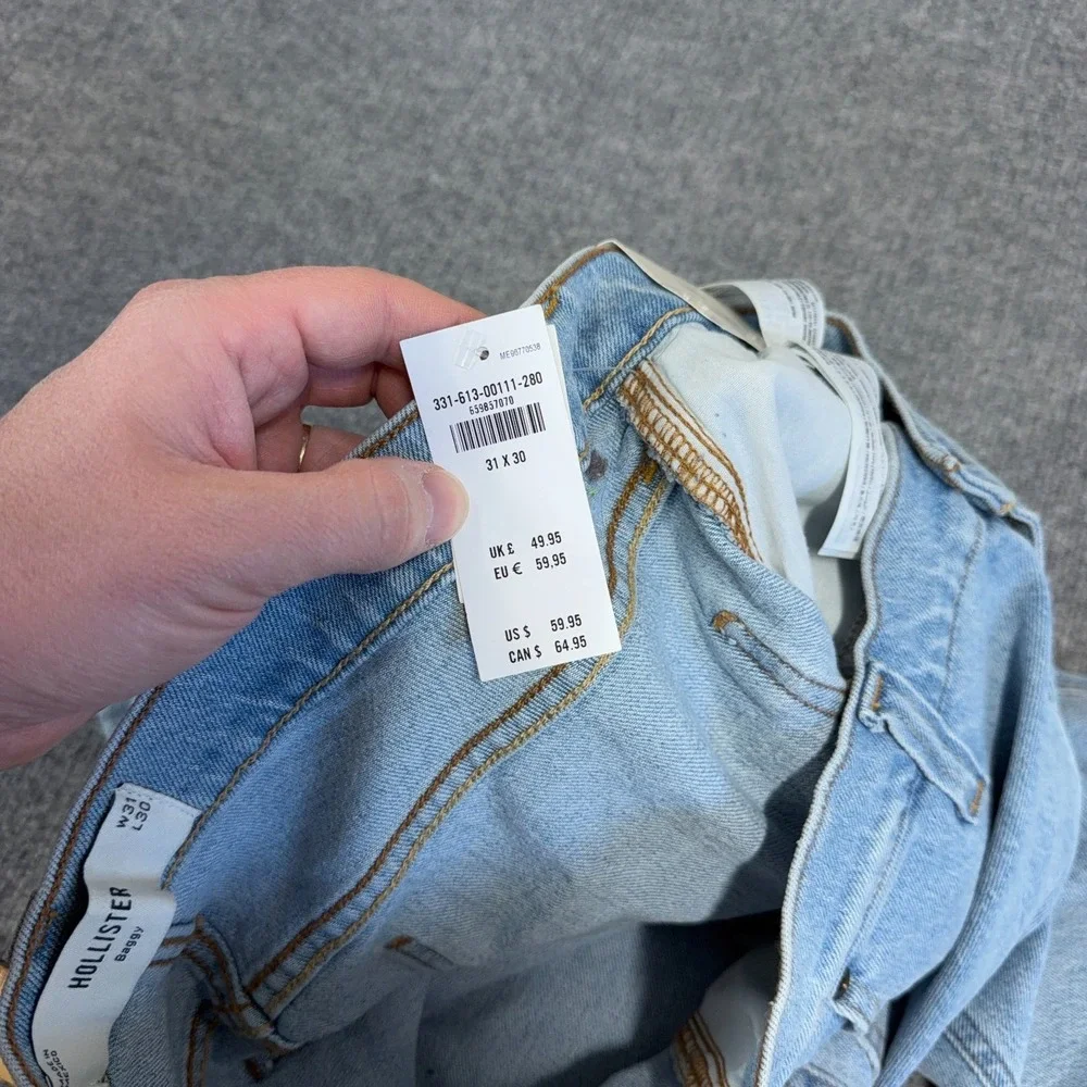 Hollister Baggy Jeans Men 31x30 Light Wash Carpenter Stretch Denim NEW